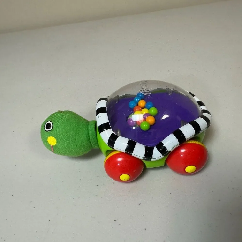 Sassy Turtle Baby Toy Green Pop Pullback Racer Rolling Wheels Sensory Play Crawl